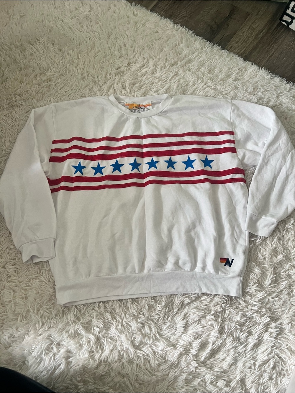 Aviator Nation Stars Relaxed Crew Sweatshirt White USA Size L NIP - Picture 3 of 9